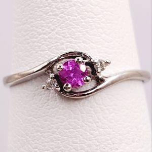 10k Solid White Gold Genuine Pink Sapphire & Diamond Ring